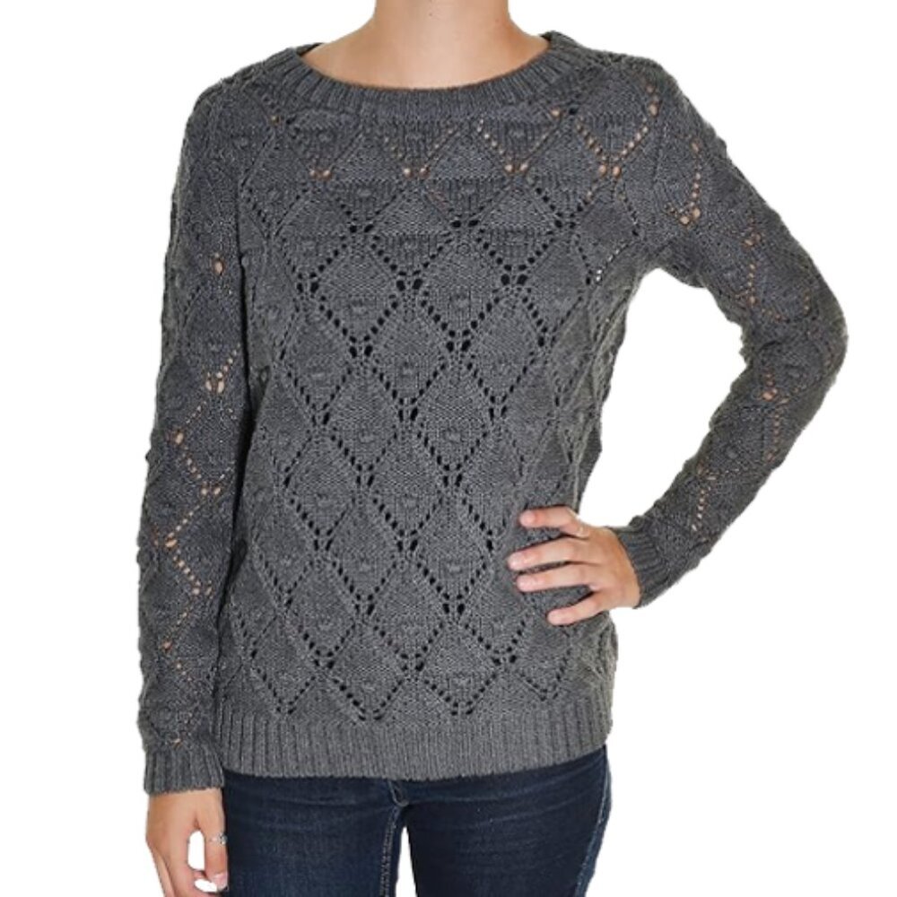 Tommy Hilfiger Crochet Cable Knit Sweater Deep Gray Size S